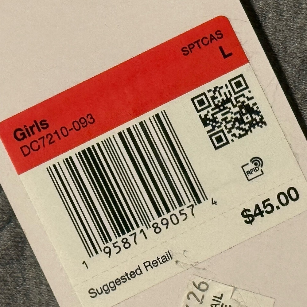 NWT Nike Girls Large‎ Pullover Hoodie Cropped Nike Air Grey Pink Swoosh DC7210 - Picture 3 of 5